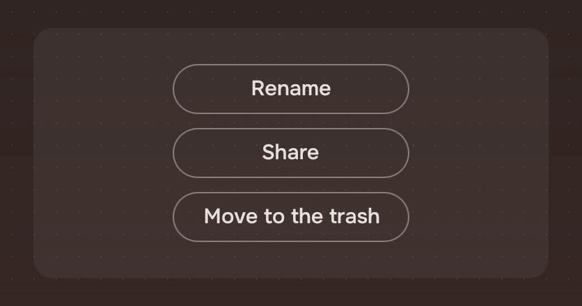 A panel with three actions each in a Slab ring.
