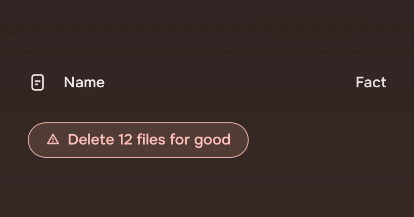 A list with a risk Slab under it that has become Delete 12 files for good.