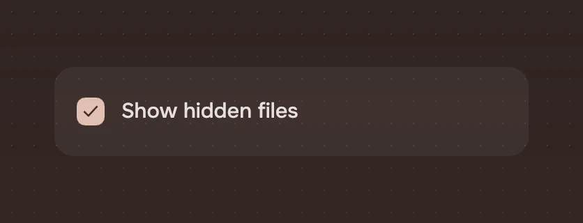 A check named Show hidden files, ticked.