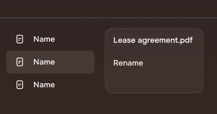 A list with a card beside it with four rounded corners, not touching the header's line or the window's edge.