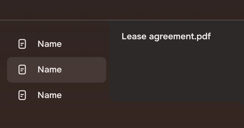 A list narrowed by a panel in a flat, darker solid colour.