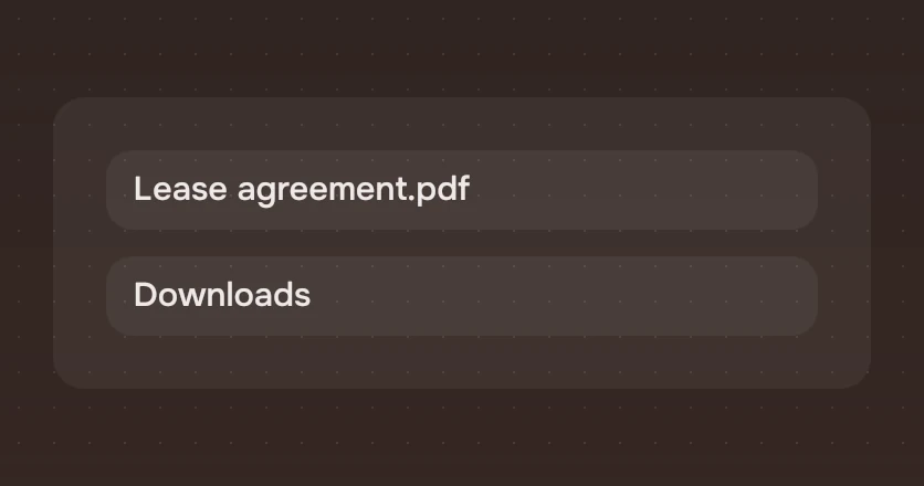 A panel with two fields, Lease agreement.pdf and Downloads, and no labels.