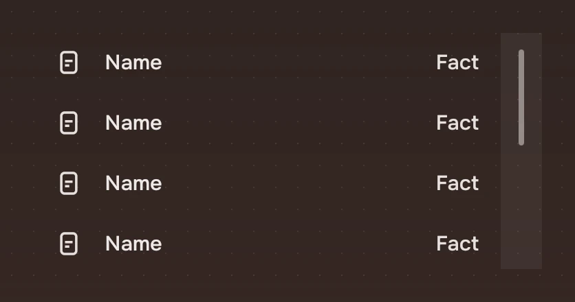 A list whose rows end short of a wider strip at the right, with a thin bar inside the strip.