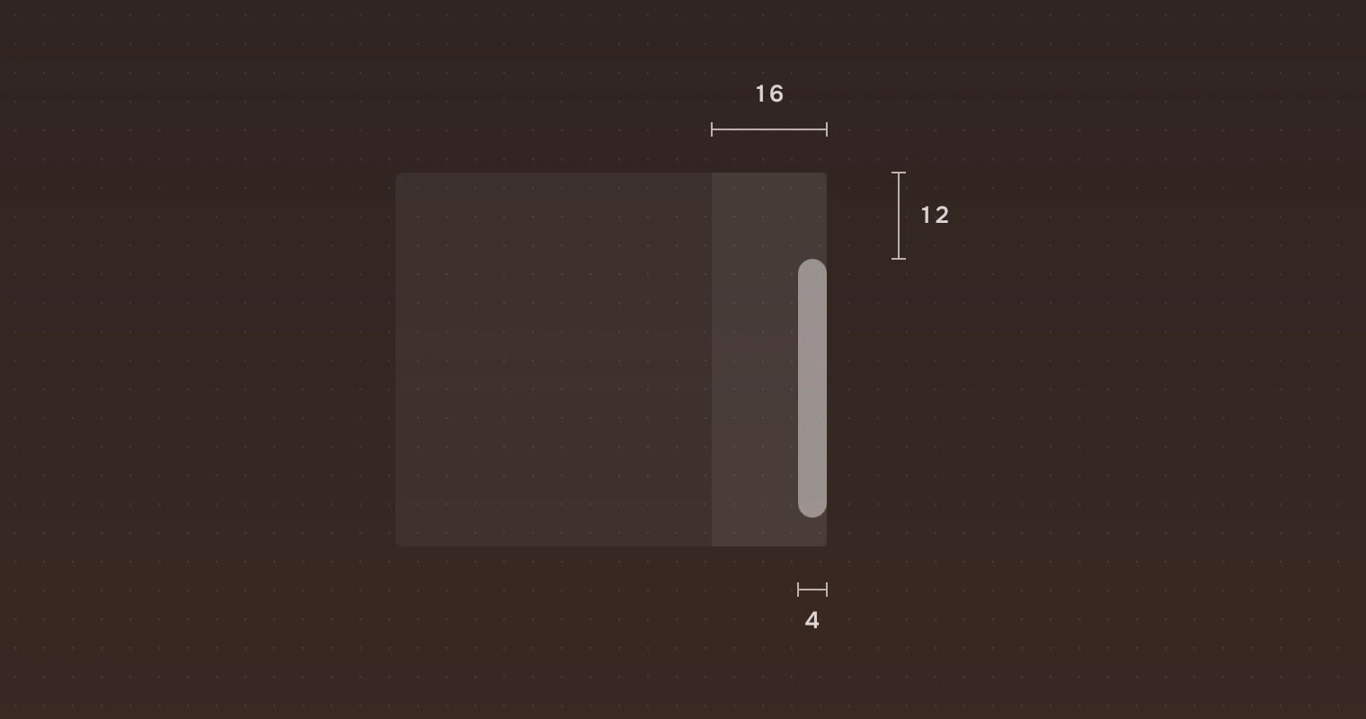 The top-right corner of a view at four times its size: the thumb 4 across, 12 from the top, and the strip that wakes it 16 across.