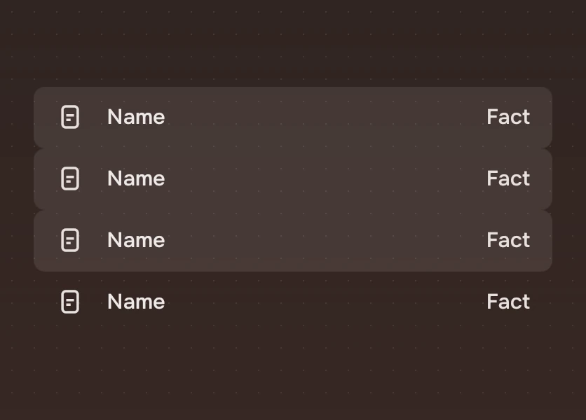 Three selected rows each in its own rounded wash, with gaps between.