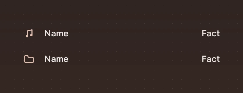 The same rows with the symbols in the accent colour.
