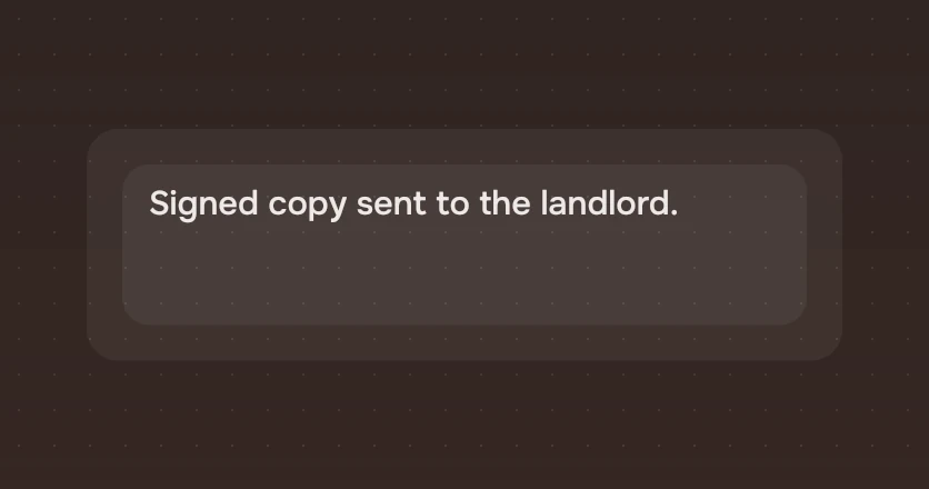 A panel with a text area holding Signed copy sent to the landlord and no label.