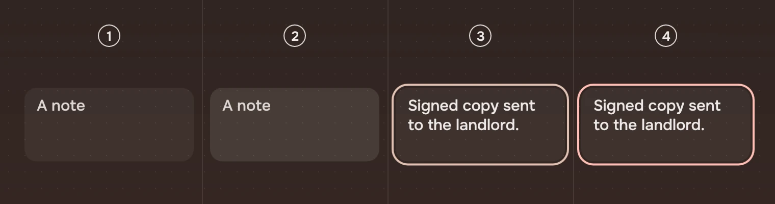 The same text area in four columns: empty with its hint, under the pointer, with the keyboard and some words, and in error with words.