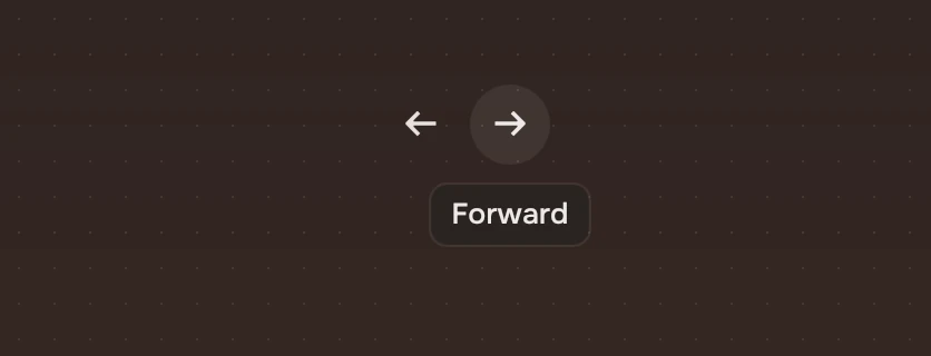 Back and forward buttons with the pointer on Forward and a box below it that says Forward.