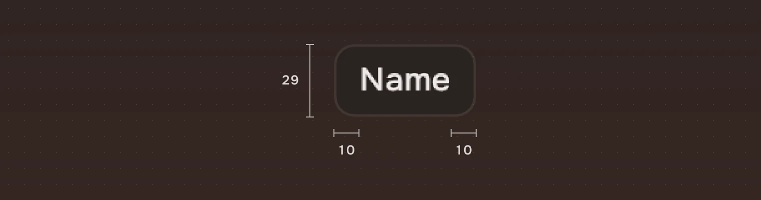 The tooltip at two and a half times its size with its height of 29 and 10 pixels of room each side of the word measured.