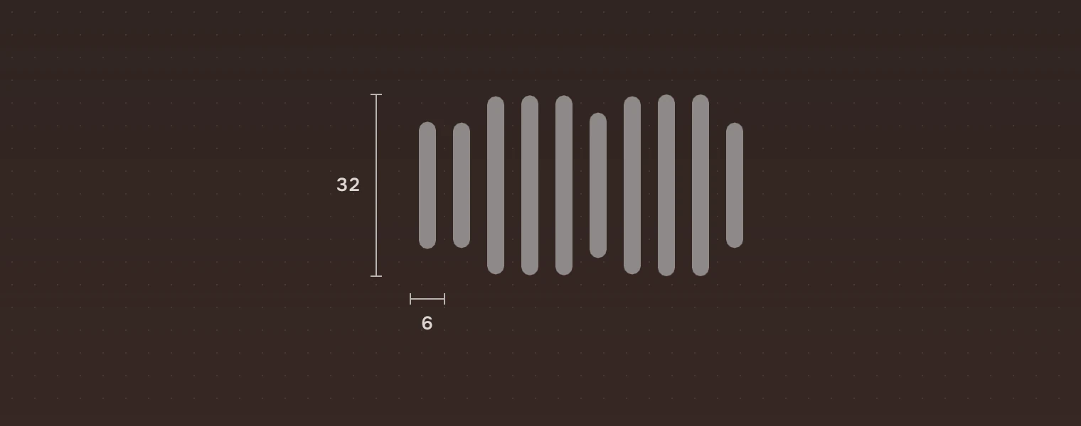 Part of a waveform at four times its size, 32 high, with one bar and the room beside it measured as 6.